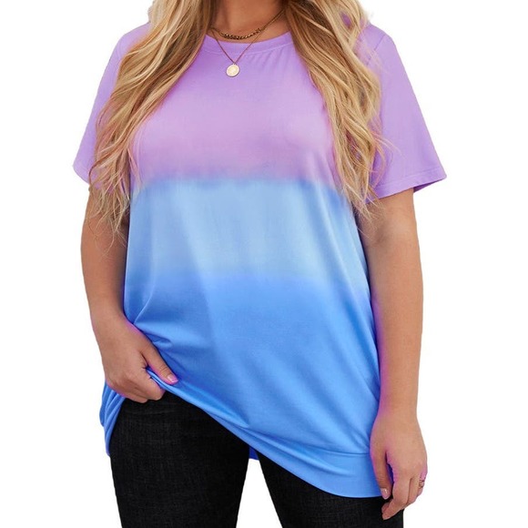 PURPLE & BLUE TIE-DYE COLOR BLOCK PLUS SIZE TEE SIZE 2X 18-20 - Picture 1 of 10